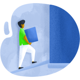 Illustration of person loading a box into a moving truck