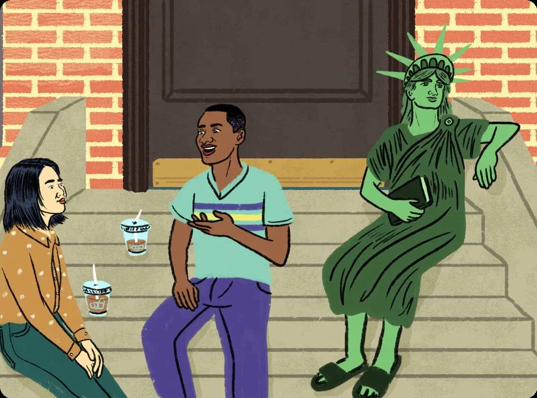 People lounging on a stoop