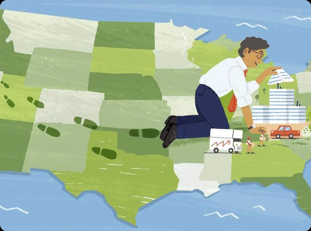 A man in a suit and tie moving across America