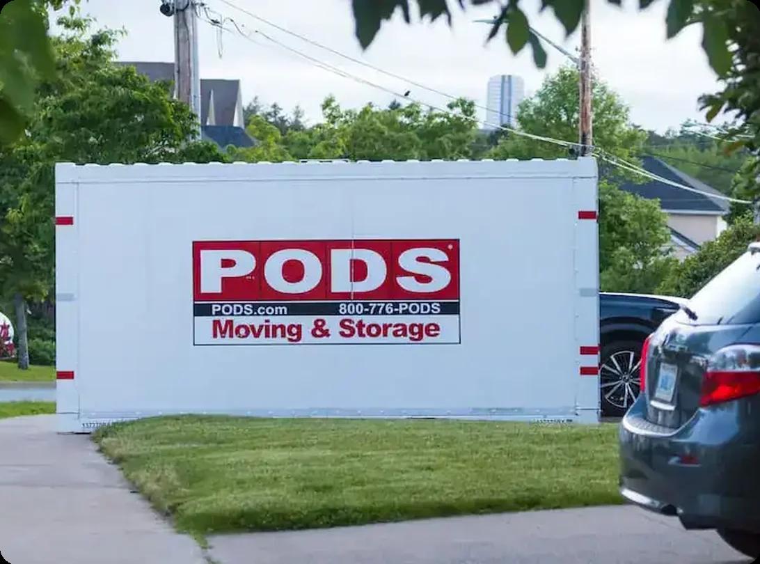 A PODS moving and storage container in residential area