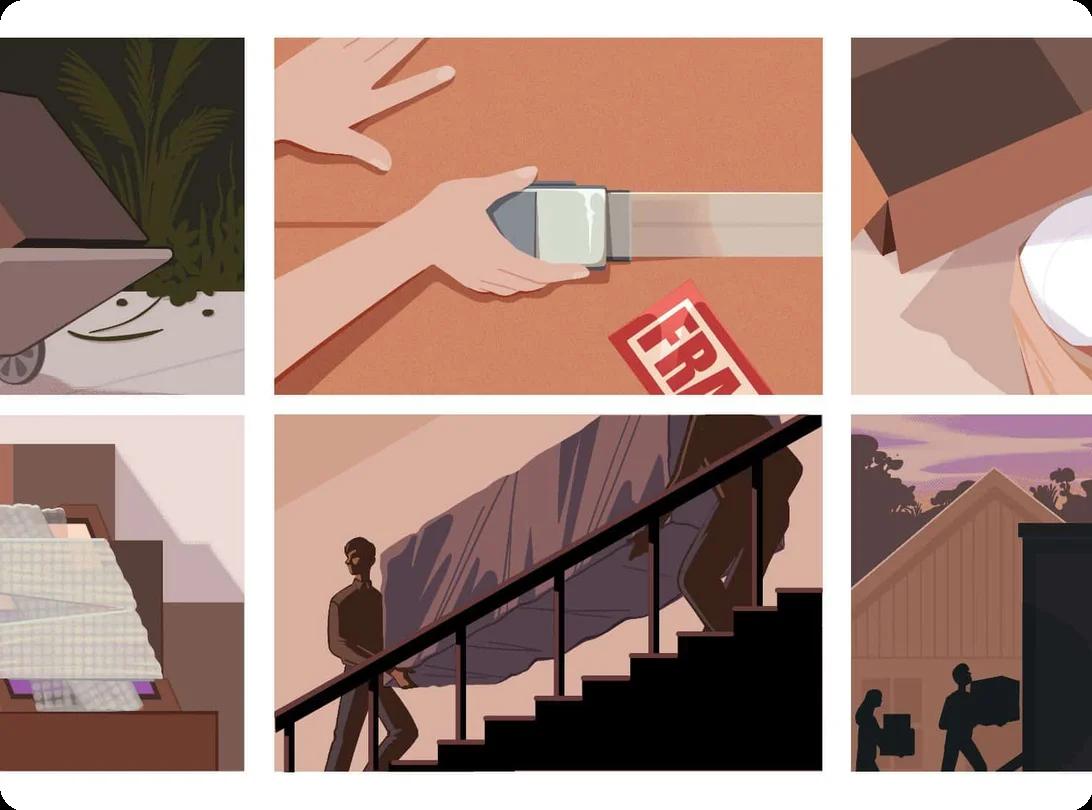 Various moving supplies in cartoon form
