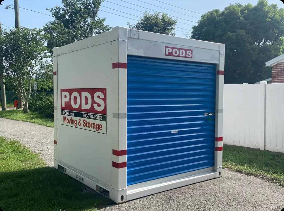 An image of a PODS container in a driveway