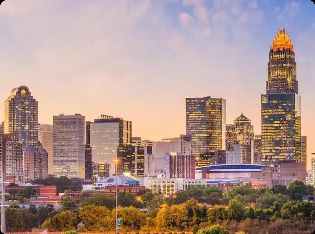 Charlotte skyline at sunset