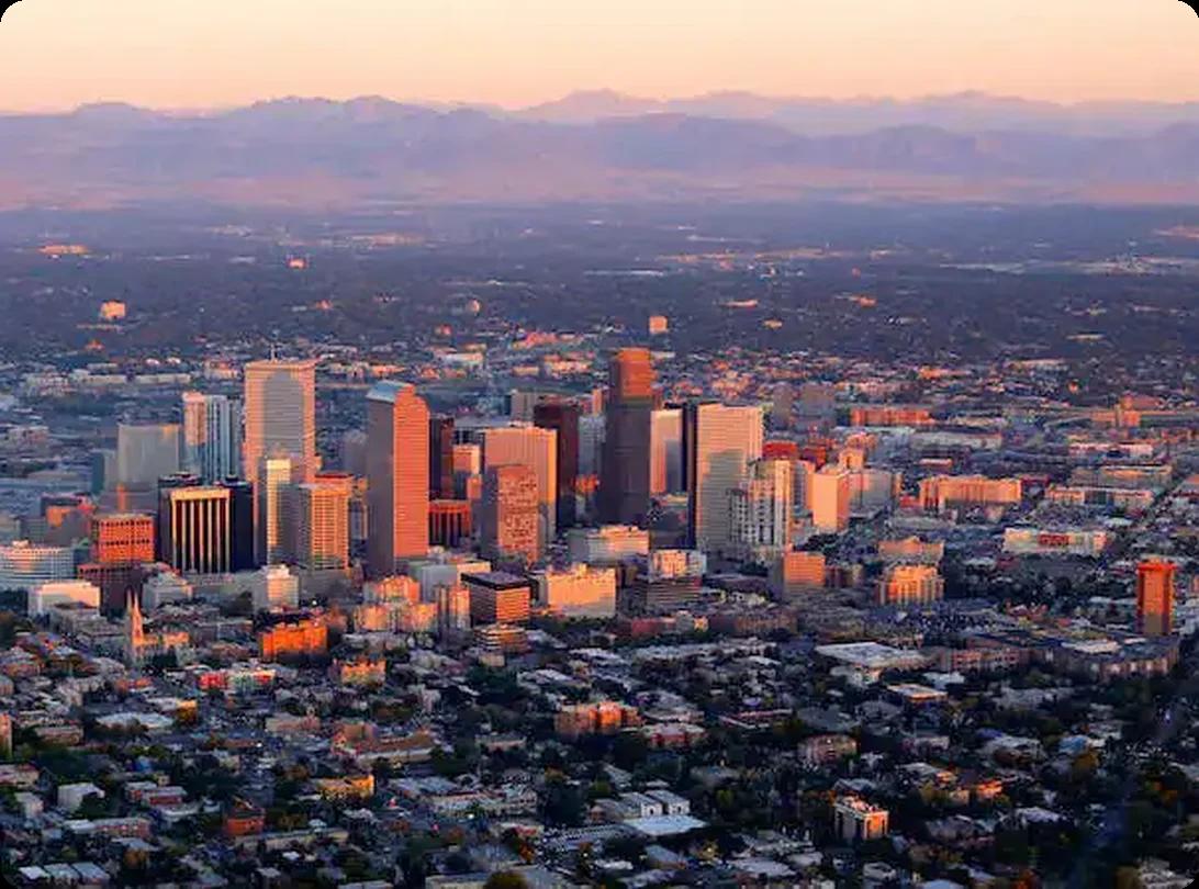 Panorama on downtown Denver Colorado area at sunrise