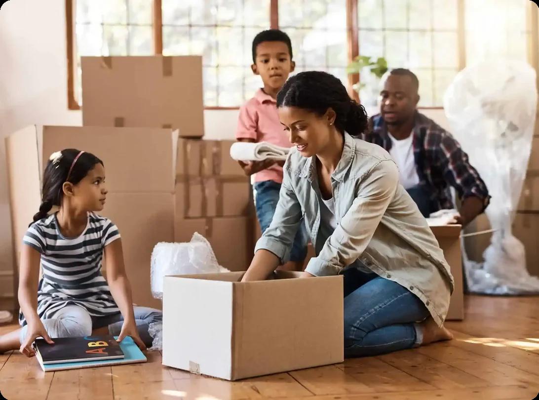 Image of a family moving with kids