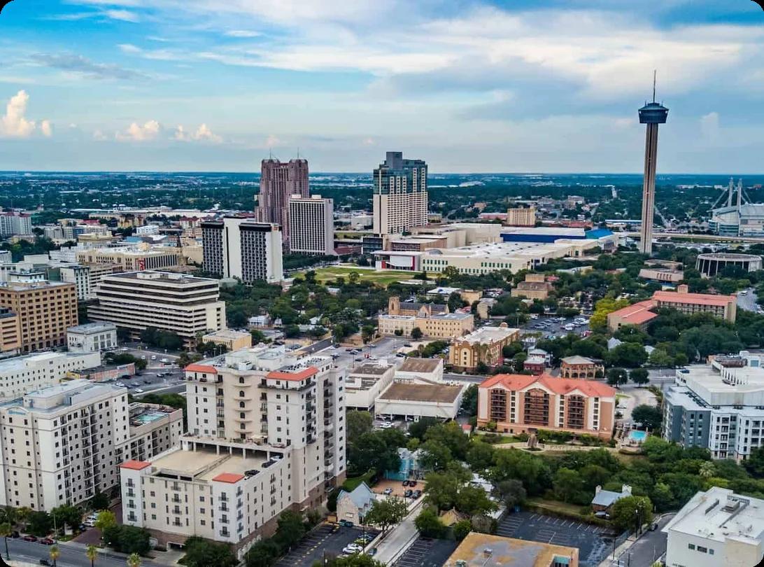 an arial view of San Antonio's downtown skyline