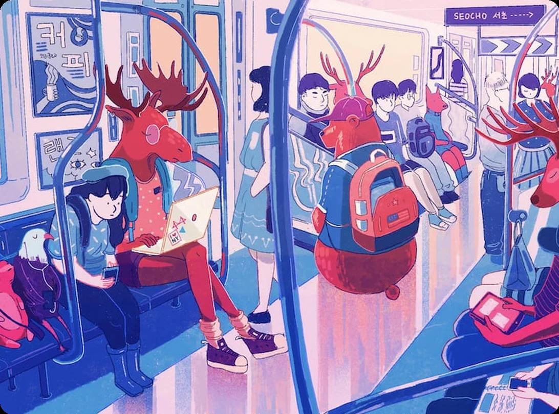A picture of people traveling on a bus
