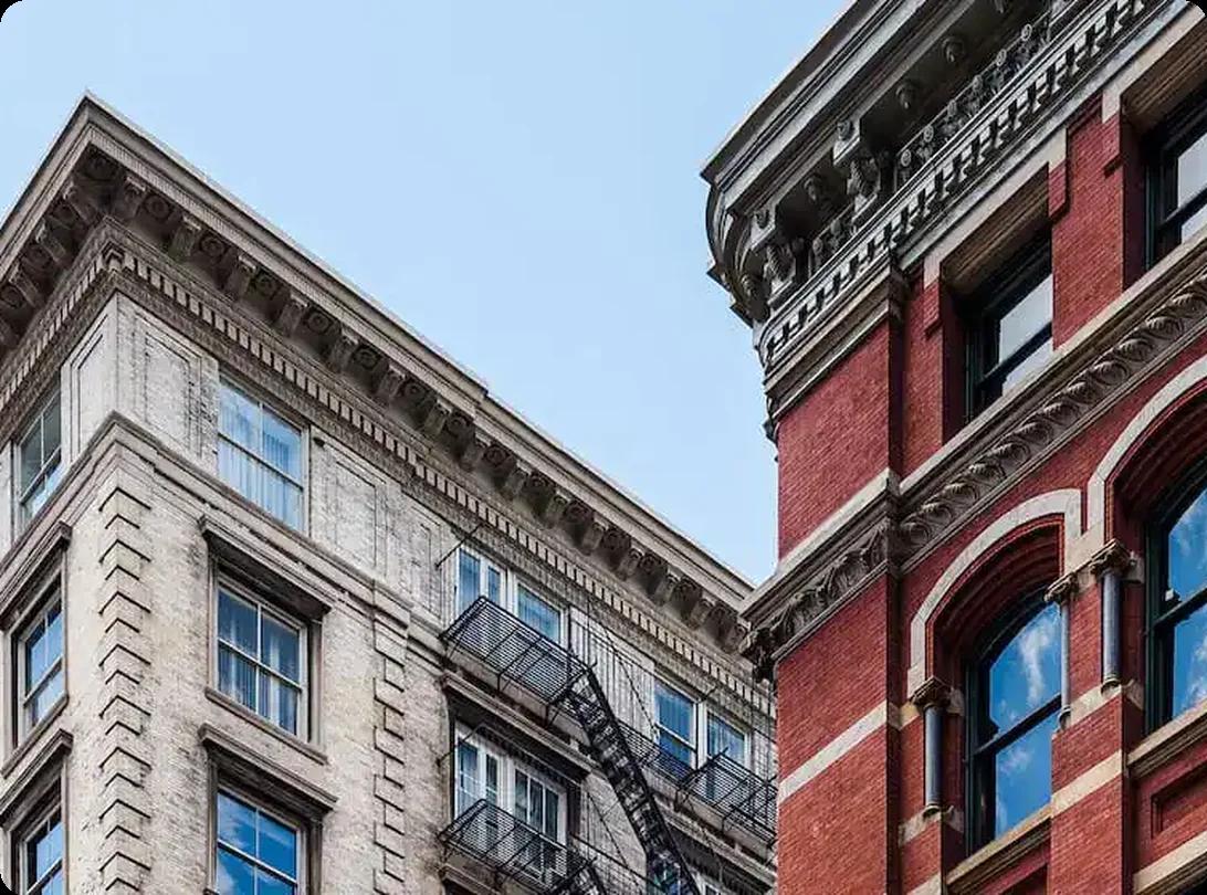 Historic apartment buildings with detailed architecture