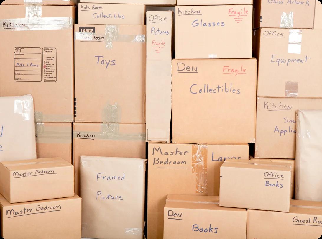 A stack of moving boxes