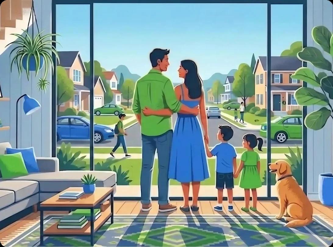 A millennial couple looking out over their new neighborhood