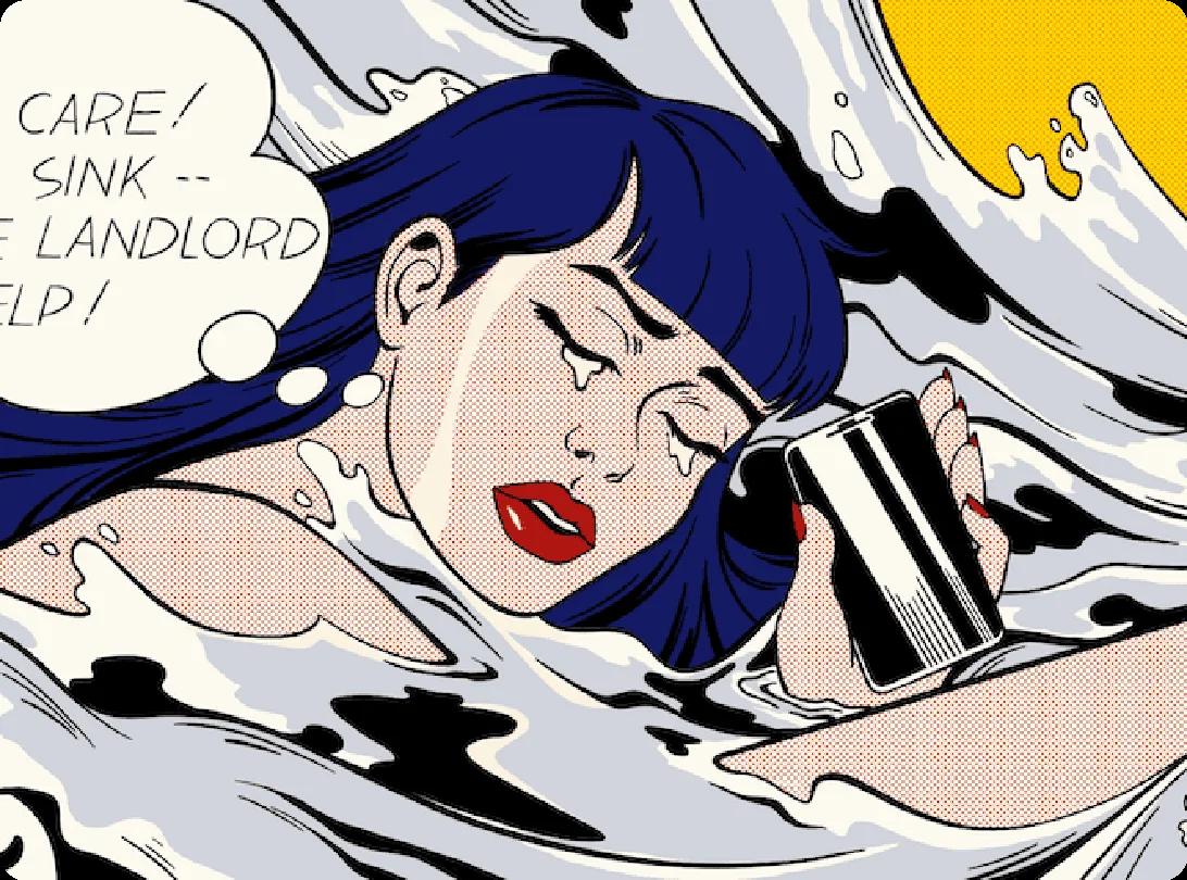 A comic-style woman looking regretful