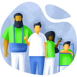 Illustration of four people of different heights standing in a line