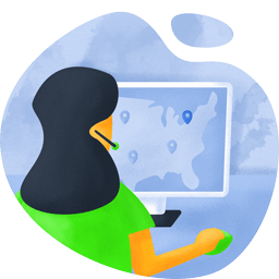 Woman with a headset on looking at a computer