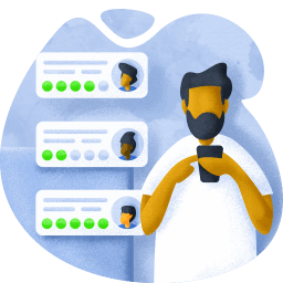 Man comparing reviews on his phone