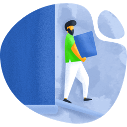 Illustration of person unloading a box from a moving truck