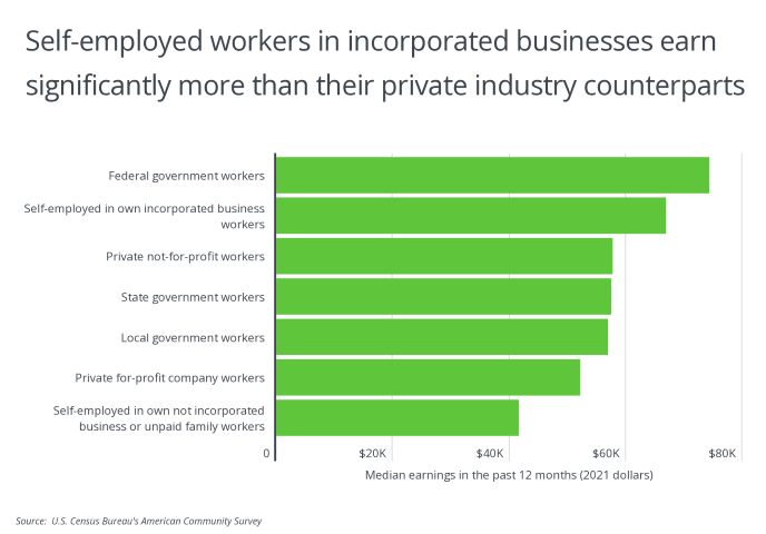 Chart showing self employed workers earn more than private industry counterparts