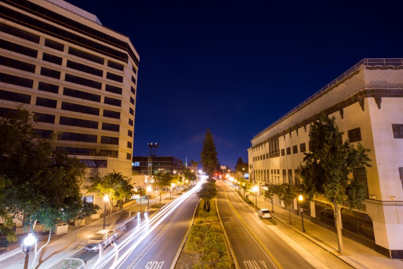 A time lapse evening view of downtown San Bernardino, CA.