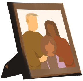 Illustration of a picture frame with a family silhouette