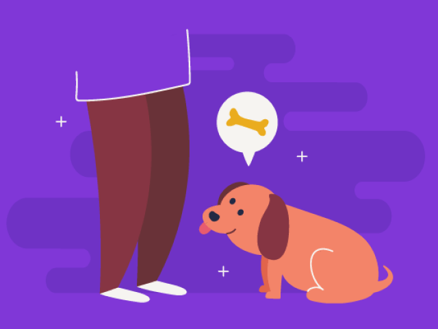 Illustration of a dog thinking about a bone